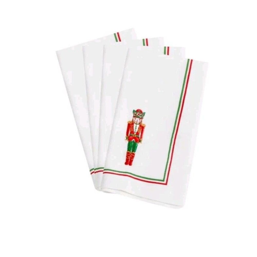 LENOX Set of 4 Bay Berry Nutcracker Cloth NAPKINS Embroidery Holiday 100% Cotton